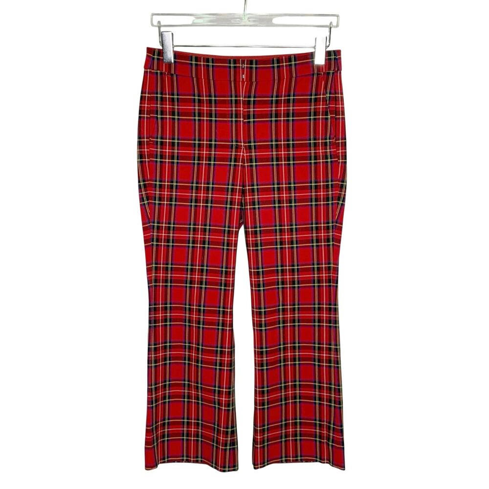J Crew Womens Kelsey Tartan Plaid Cropped Flare Pants 6 Holiday Red Preppy